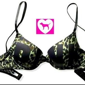 PINK by Victoria Secret Wear Everywhere Push-Up Bra camouflage green black logo